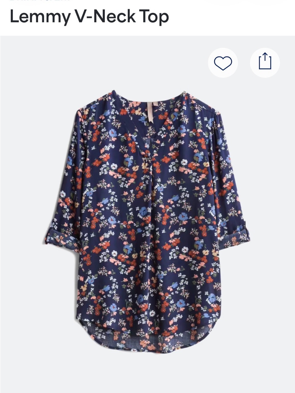 Navy Floral V-Neck Long-Sleeve Blouse